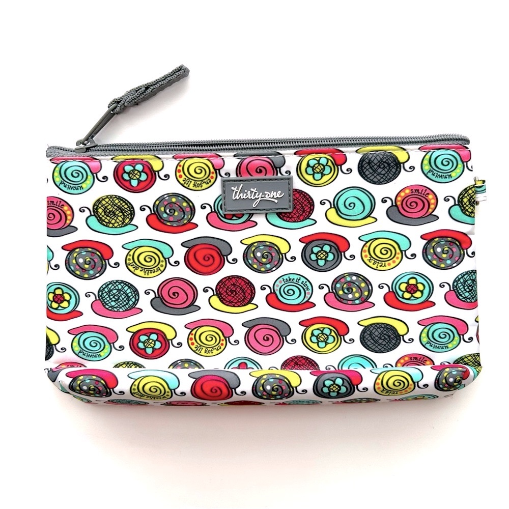 NWOT Thirty-One Colorful Snail Print Makeup Bag Case Pouch